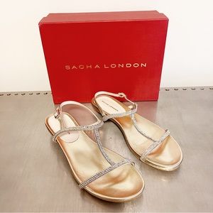 Sacha London Pasha Soft Gold Metal Rhinestone Sandals